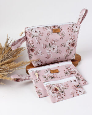 kosmetyczki wodoodporne w kwiaty, komplet 3