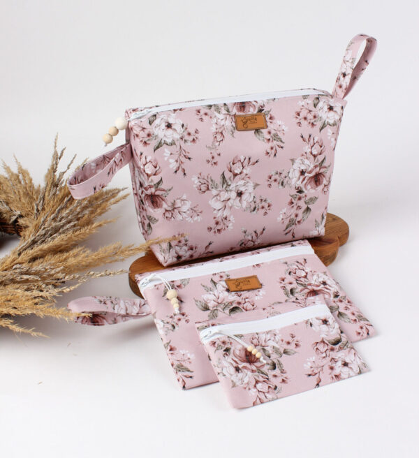 kosmetyczki wodoodporne w kwiaty, komplet 3