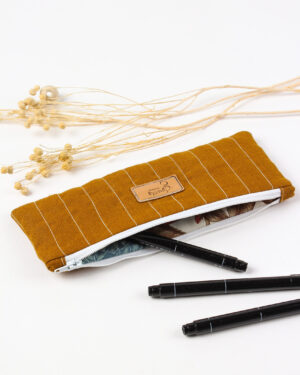 Naturalny piórnik lniany MUSZTARDA