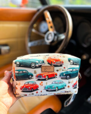 Męska kosmetyczka wodoodporna w retro auta z odpinaną zawieszką