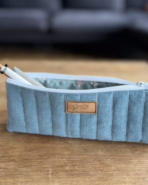 Naturalny piórnik lniany - niebieski